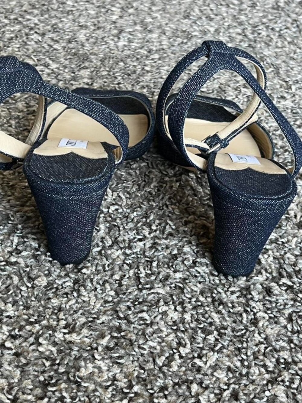 Jimmy Choo Miranda 65 Navy Denim Heels 38/US 7.5 Dainty Luxury Bridesmaid Chic - Picture 5 of 7